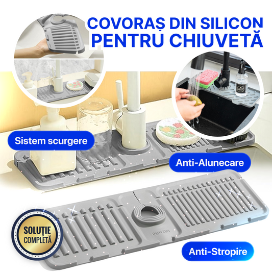 Covoraș din silicon pentru chiuvetă – anti-stropire, anti-alunecare și cu scurgere