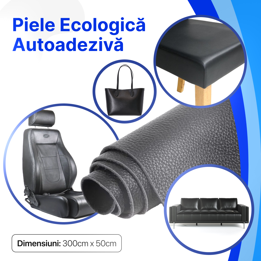 Piele ecologică autoadezivă – 300 cm x 50 cm, neagră.