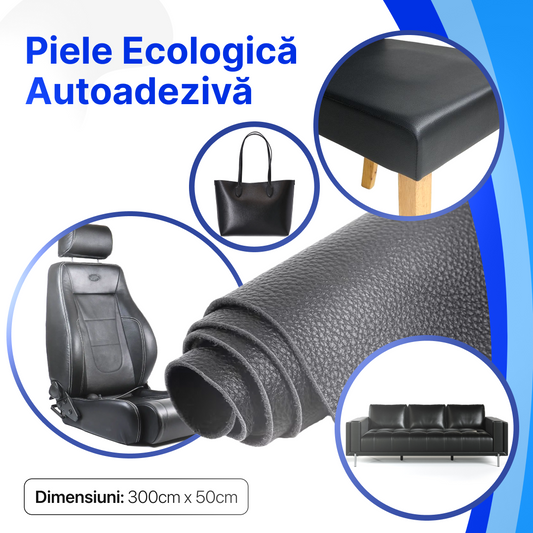 Piele ecologică autoadezivă – 300 cm x 50 cm, neagră.