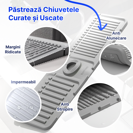 Covoraș din silicon pentru chiuvetă – anti-stropire, anti-alunecare și cu scurgere