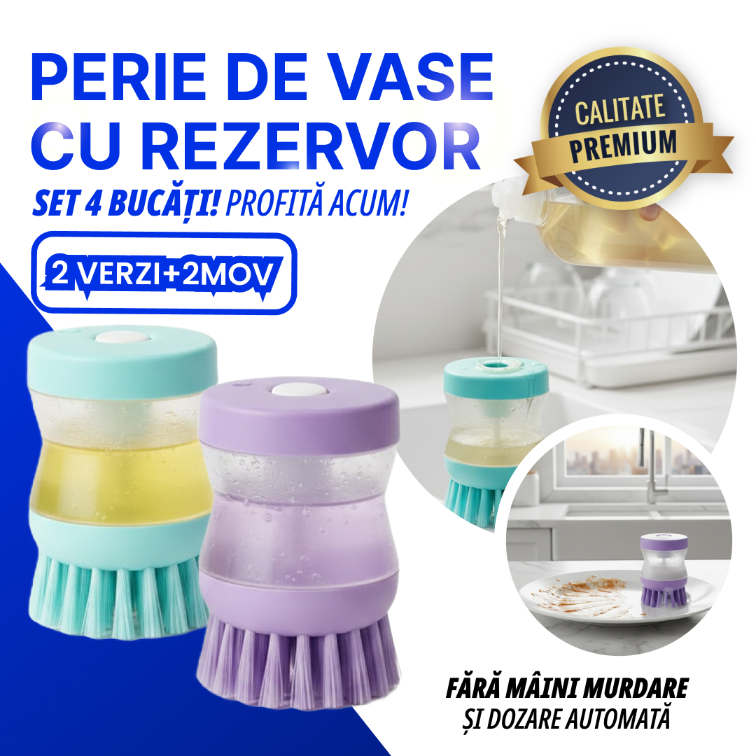 Perie de vase cu rezervor pentru detergent – 2 + 2 Gratis