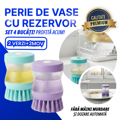 Perie de vase cu rezervor pentru detergent – 2 + 2 Gratis