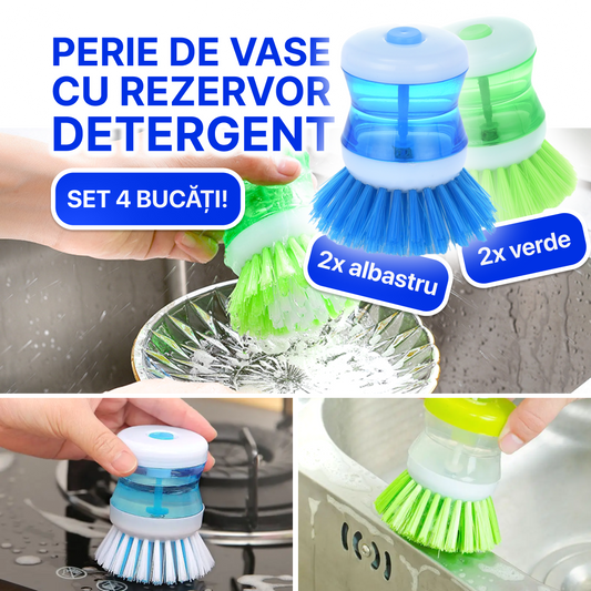 Perie de vase cu rezervor pentru detergent – 2 + 2 Gratis