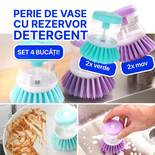 Perie de vase cu rezervor pentru detergent – 2 + 2 Gratis
