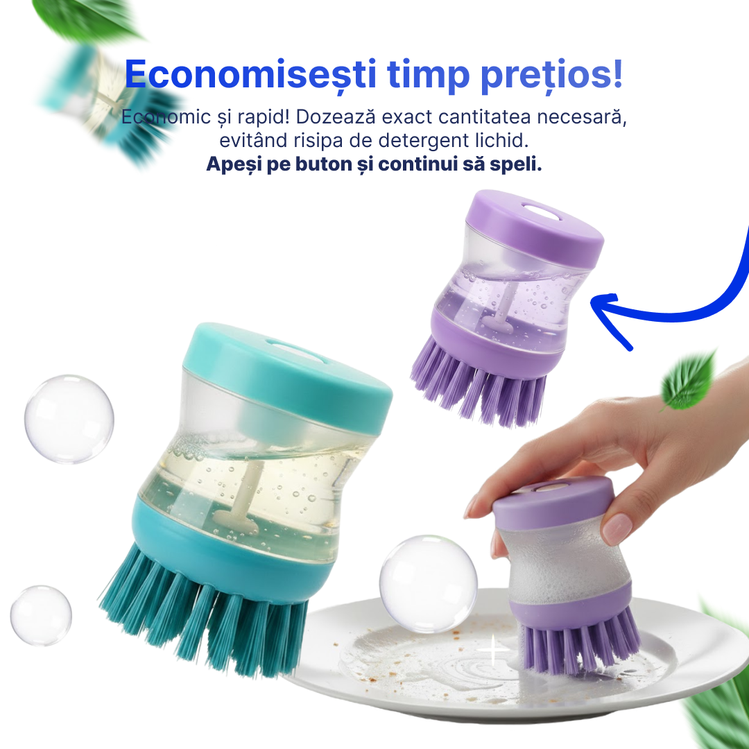 Perie de vase cu rezervor pentru detergent – 2 + 2 Gratis